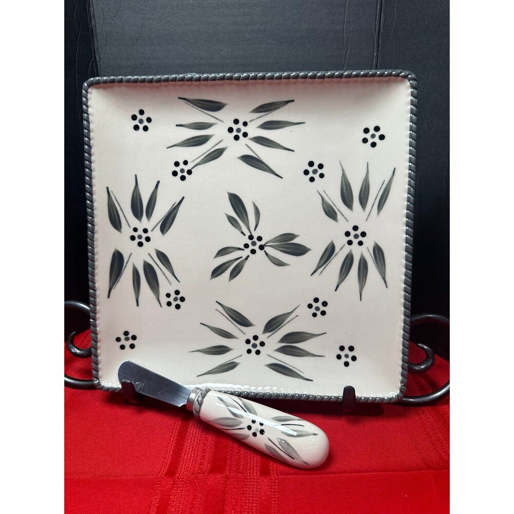 Temp-tations by Tara Old World Gray Square Platter & Matching Spader Knife Set